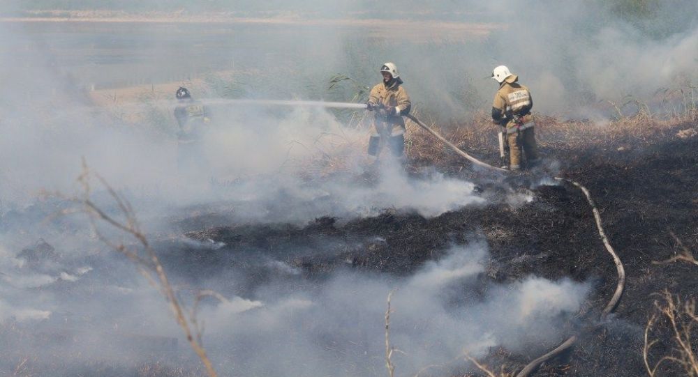 Тушение пожара силами департамента по чрезвычайным ситуациям, архивное фото